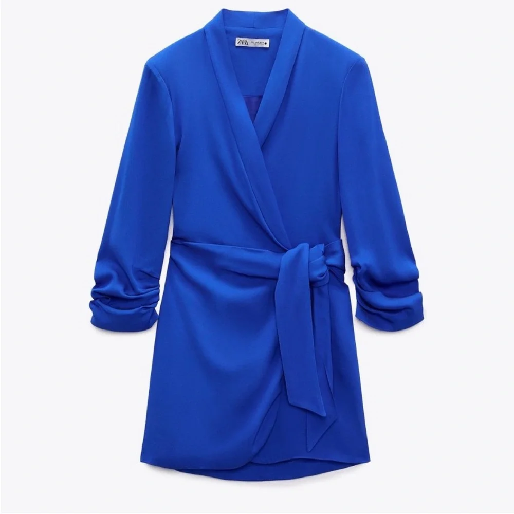 Zara Vibrant Cobalt Blue Blazer Wrap Dress - Picture 3 of 12